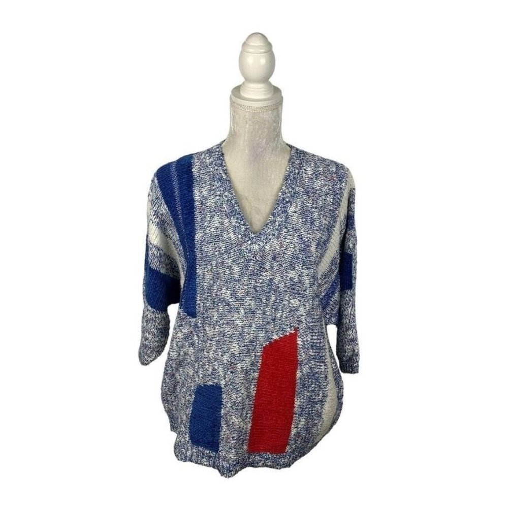 Duet Vintage Mixed Knit Sweater Flecked Chenille Geometric Textured Dolman L